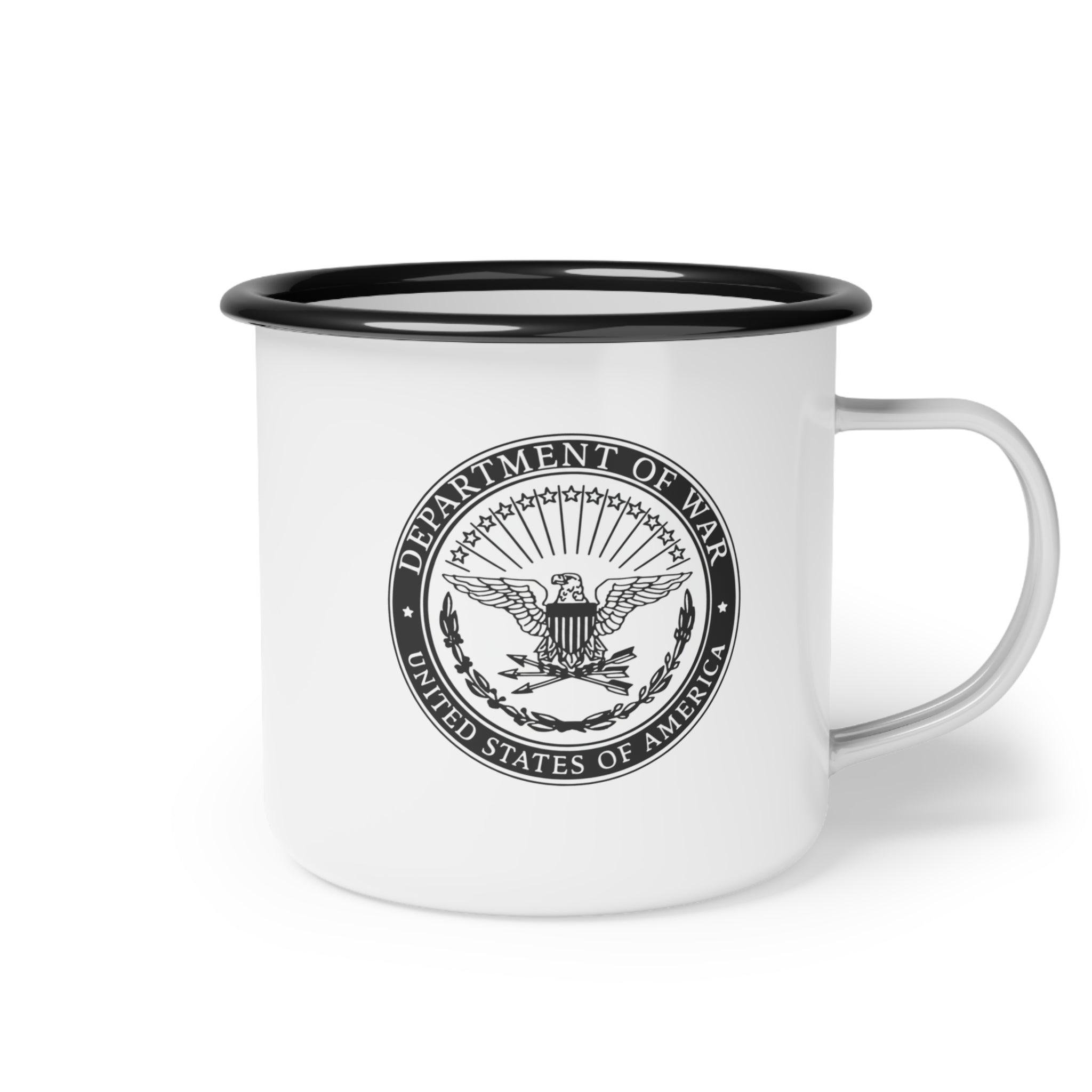 US Department of War - Veteran's Enamel Camp Cup, Military Gift, Outdoor Adventure Mug, Unique Army Souvenir, Camping Coffee Cup