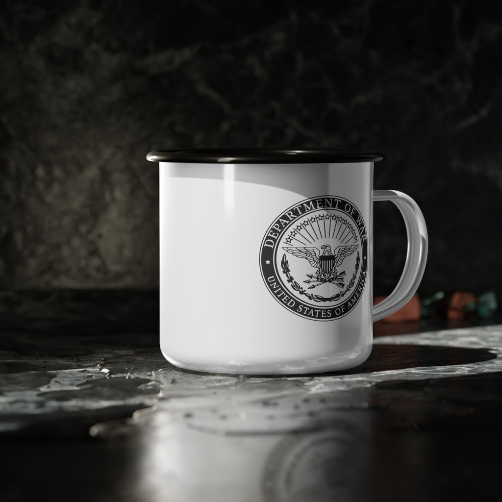 US Department of War - Veteran's Enamel Camp Cup, Military Gift, Outdoor Adventure Mug, Unique Army Souvenir, Camping Coffee Cup