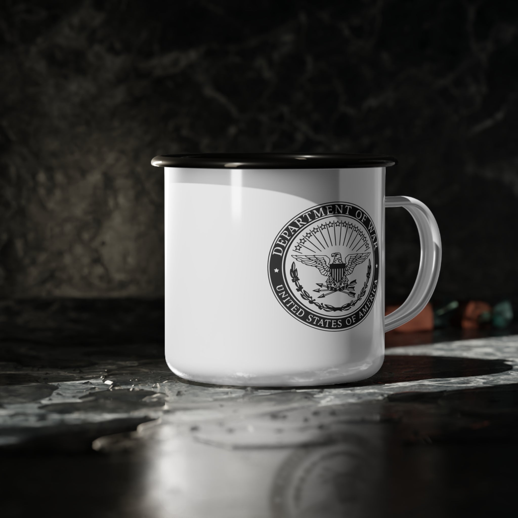 US Department of War - Veteran's Enamel Camp Cup, Military Gift, Outdoor Adventure Mug, Unique Army Souvenir, Camping Coffee Cup