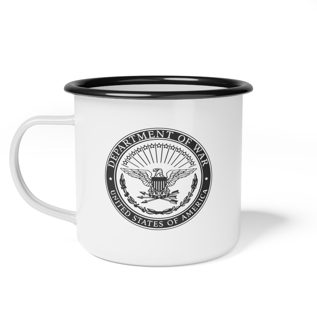 US Department of War - Veteran's Enamel Camp Cup, Military Gift, Outdoor Adventure Mug, Unique Army Souvenir, Camping Coffee Cup