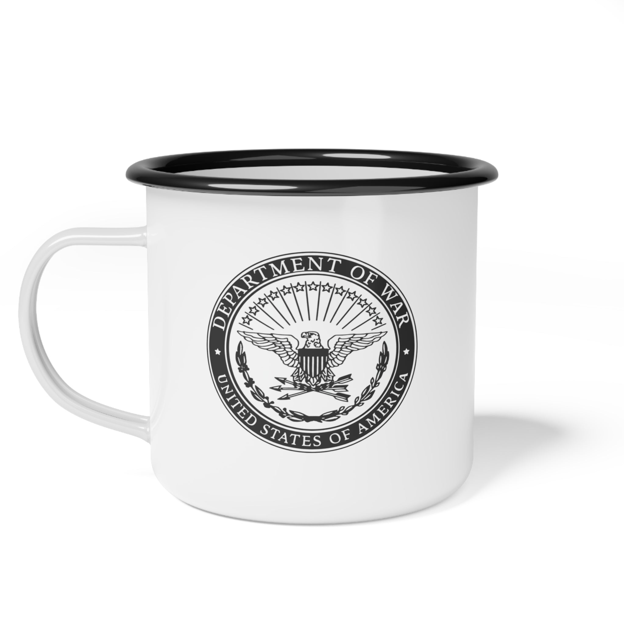 US Department of War - Veteran's Enamel Camp Cup, Military Gift, Outdoor Adventure Mug, Unique Army Souvenir, Camping Coffee Cup