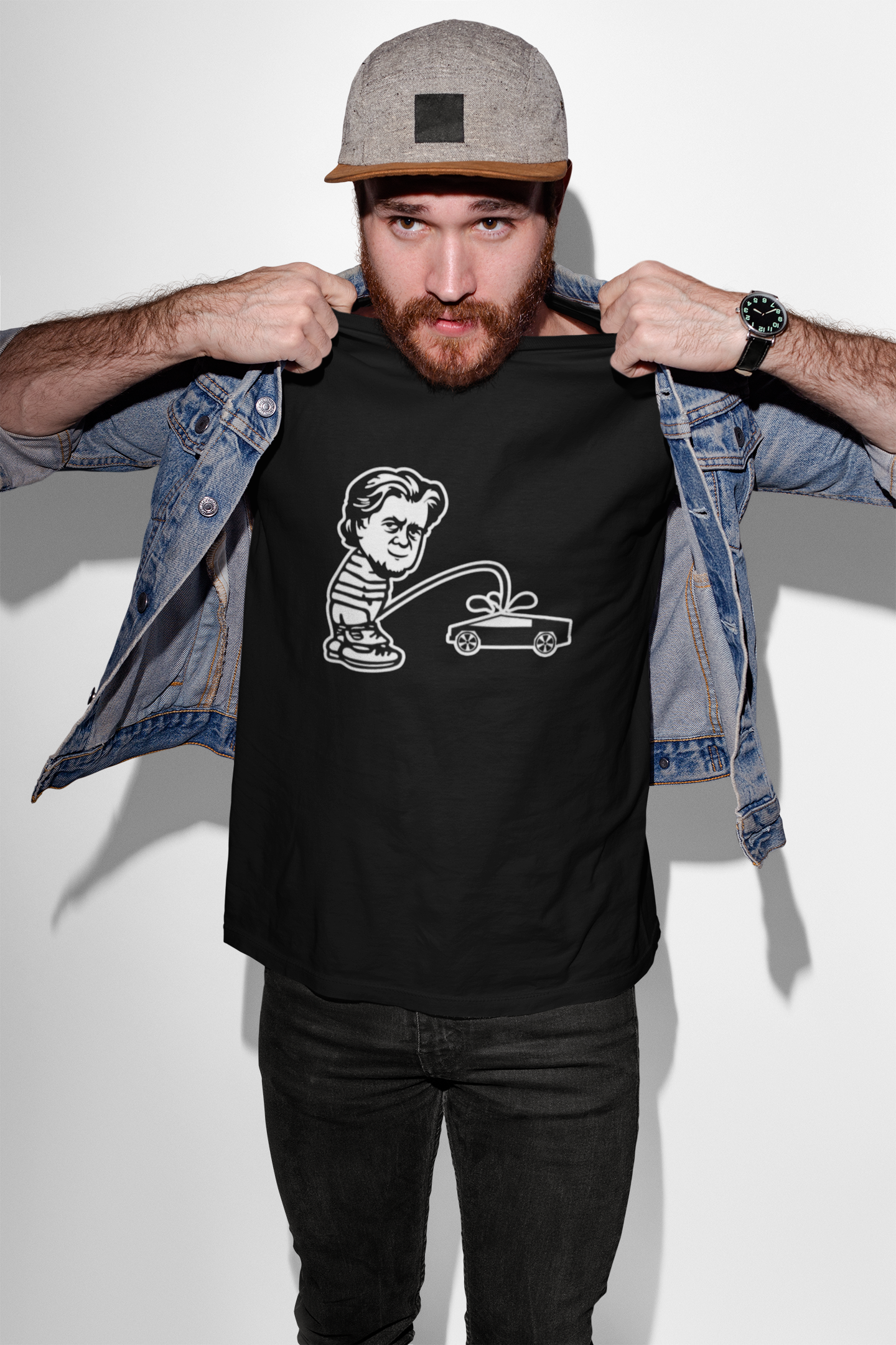 Bannon Peeing on Cybertruck Men's Tee